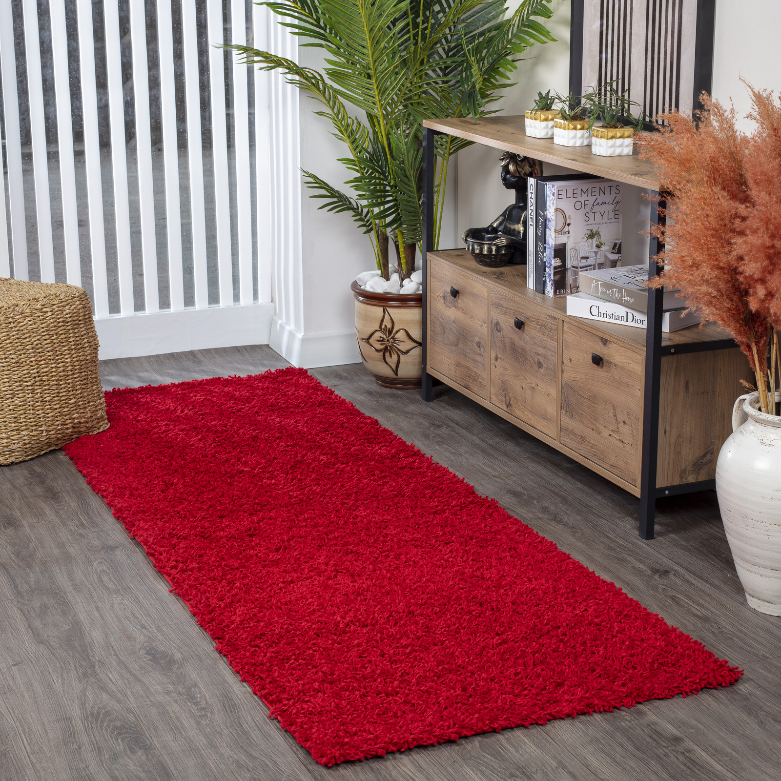 SURYA Tapis De Couloir à Poils Longs Et Doux Shaggy Uni Chic Rouge 80x220 Cm 12 Ambient Photo