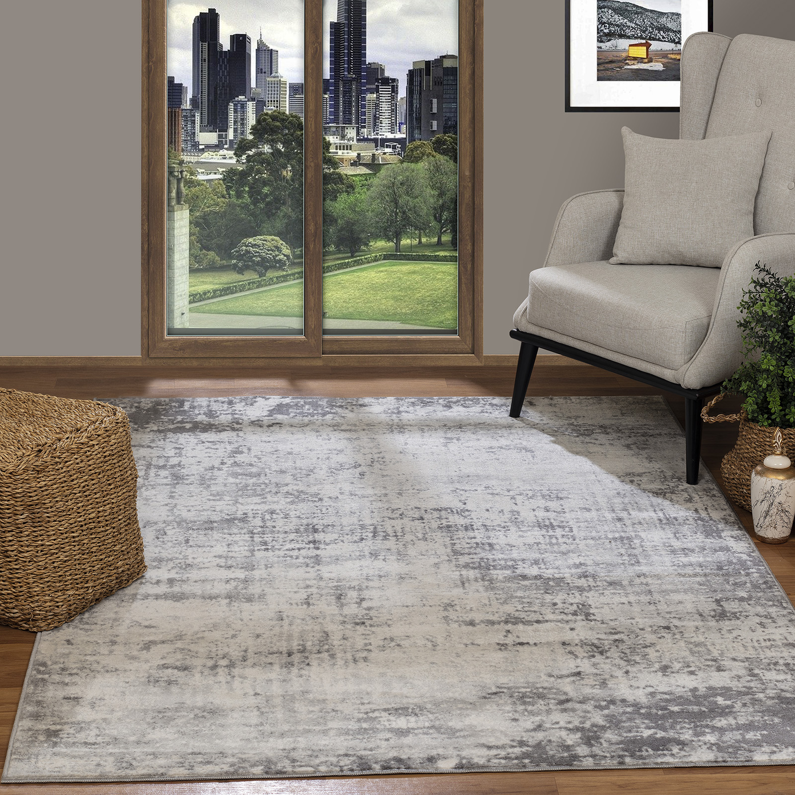 SURYA Teppich Kurzflor Wohnzimmer Design Modern Stil Abstrakt Grau und Weiß  160 x 215 cm | Kurzflor-Teppiche
