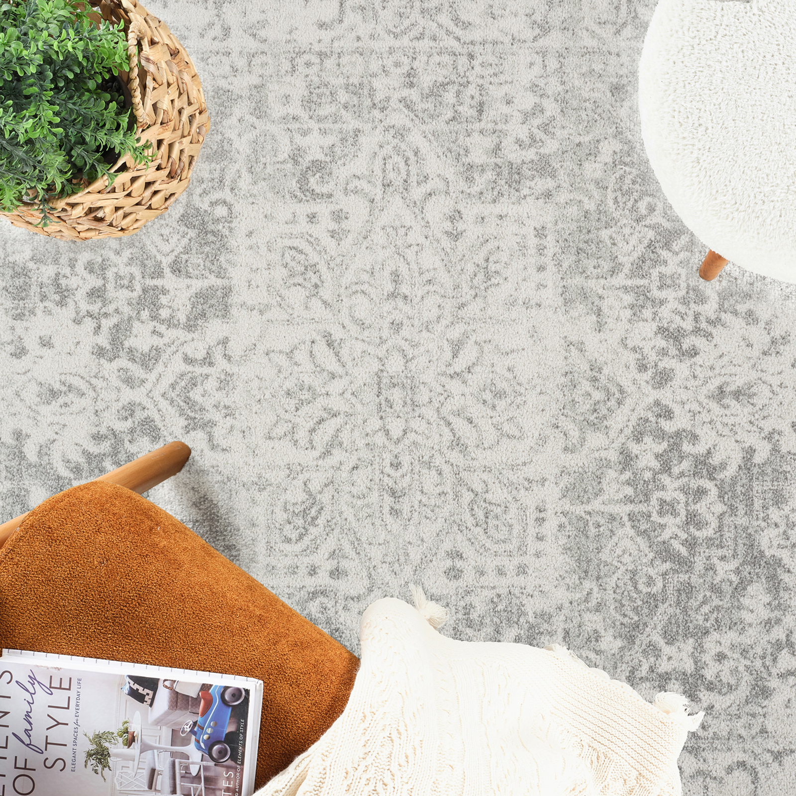 SURYA Tapis De Salon à Poils Courts Et Doux Vintage Oriental Ivoire Et Gris 120x170 Cm 14 Detail Photo1