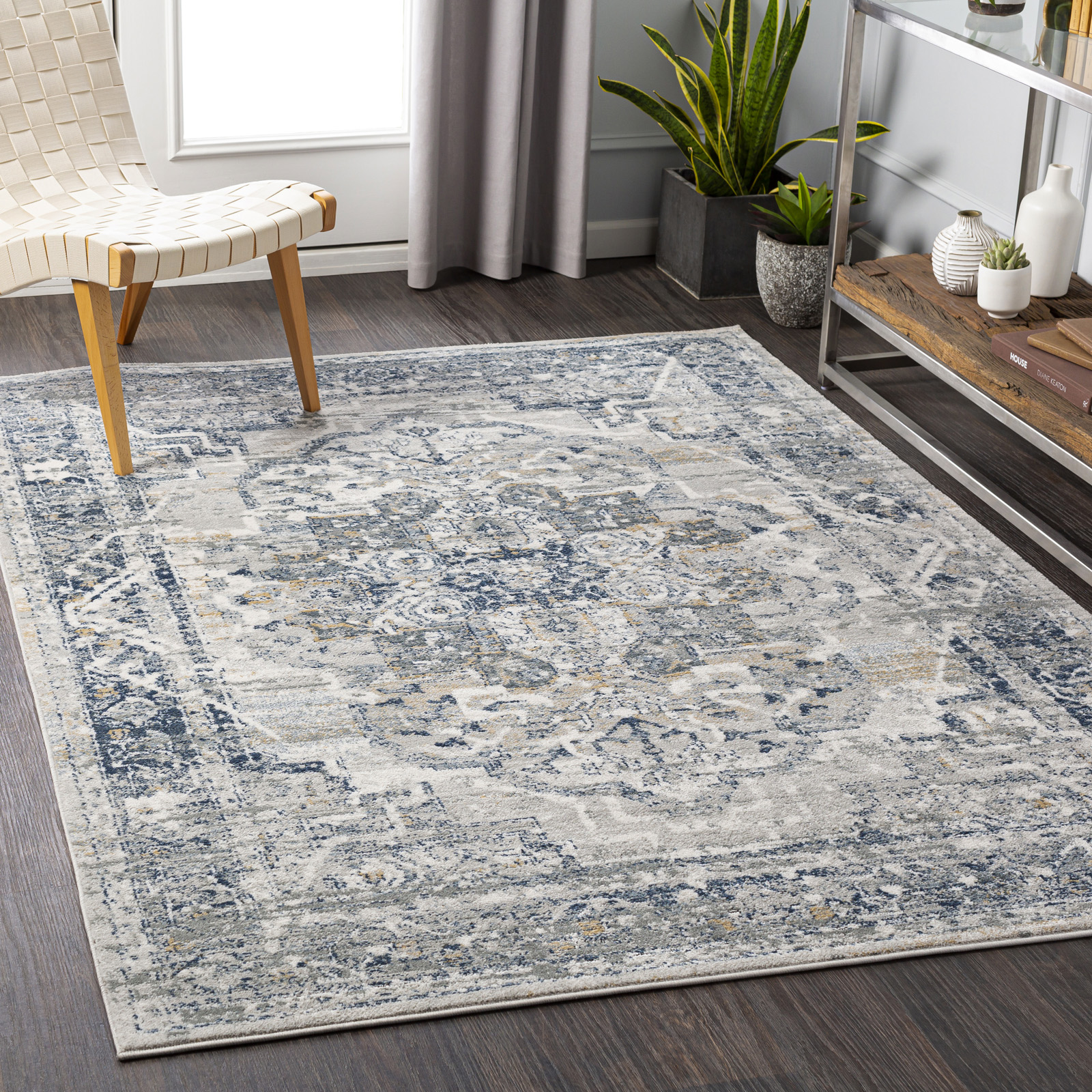 SURYA Tapis De Salon à Poils Courts Et Doux Vintage Oriental Gris, Bleu Et Beige 160x220 Cm 12 Ambient Photo
