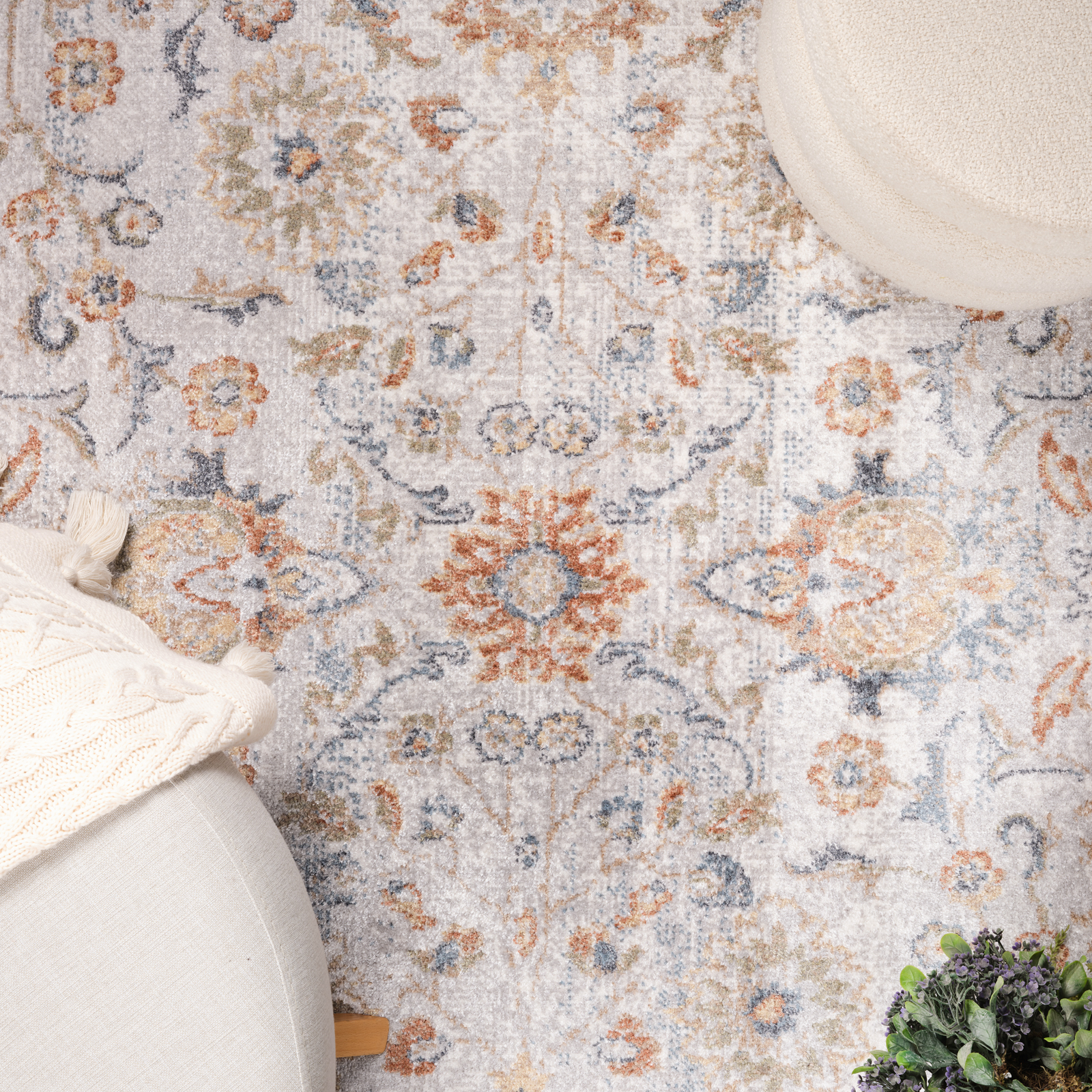 SURYA Tapis Lavable En Machine Vintage Oriental Gris Et Or 160x213 Cm 14 Detail Photo1