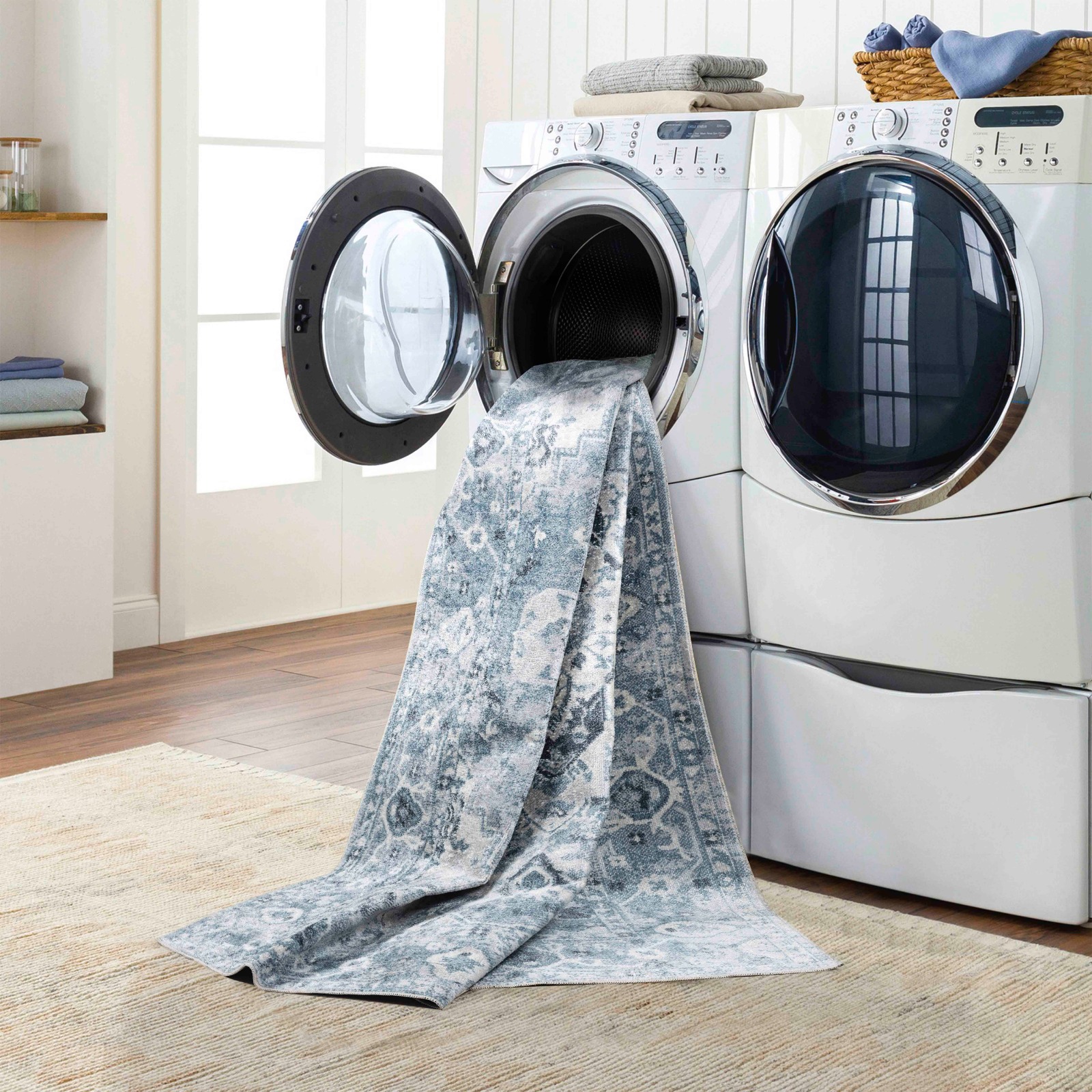 SURYA Tappeto Lavabile In Lavatrice Soggiorno Vintage Orientale Grigio E Blu 160x213 Cm 15 Detail Photo2