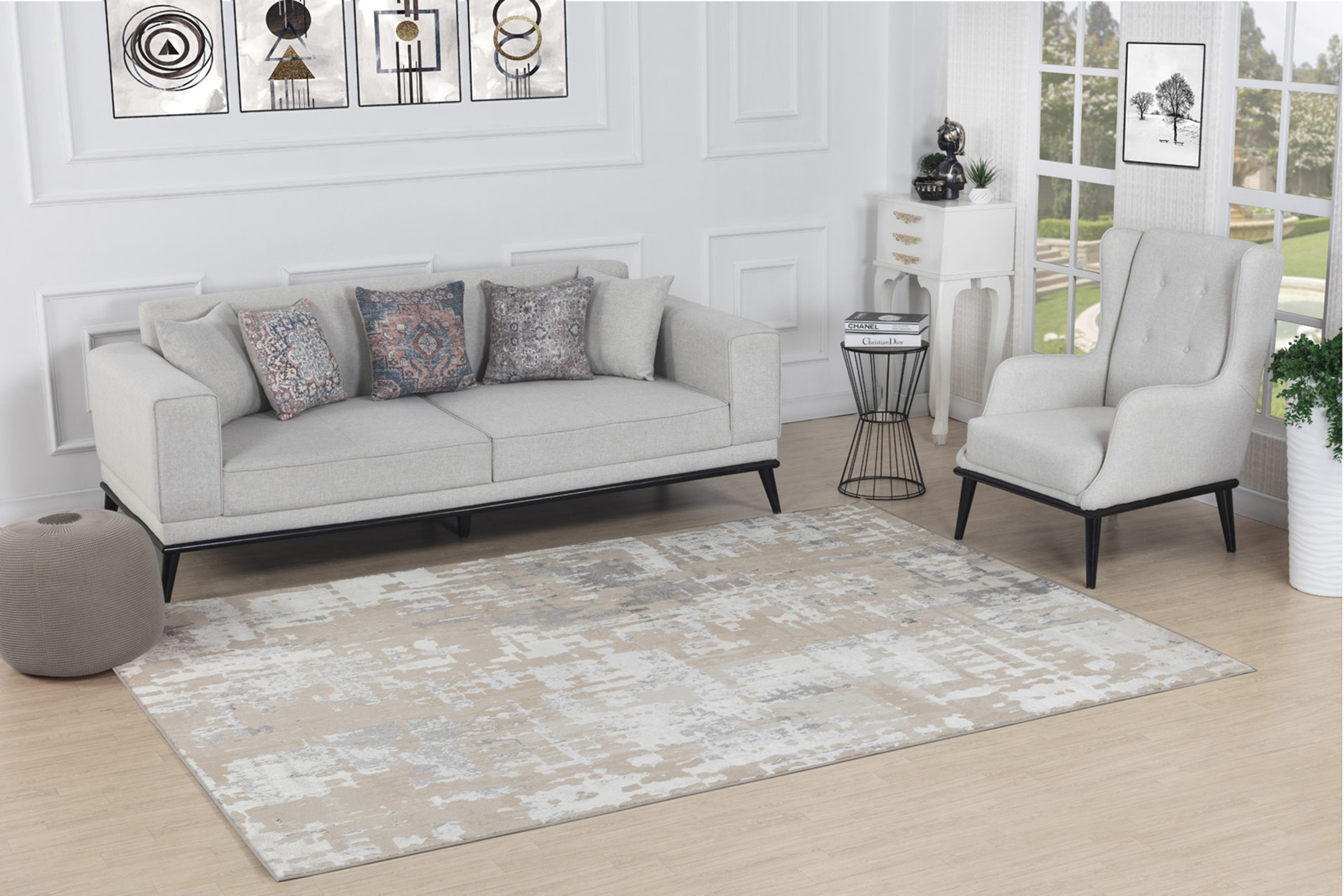 SURYA Tappeto Salotto a Pelo Corto Soggiorno Astratto Moderno Beige e  Bianco 120 x 170 cm