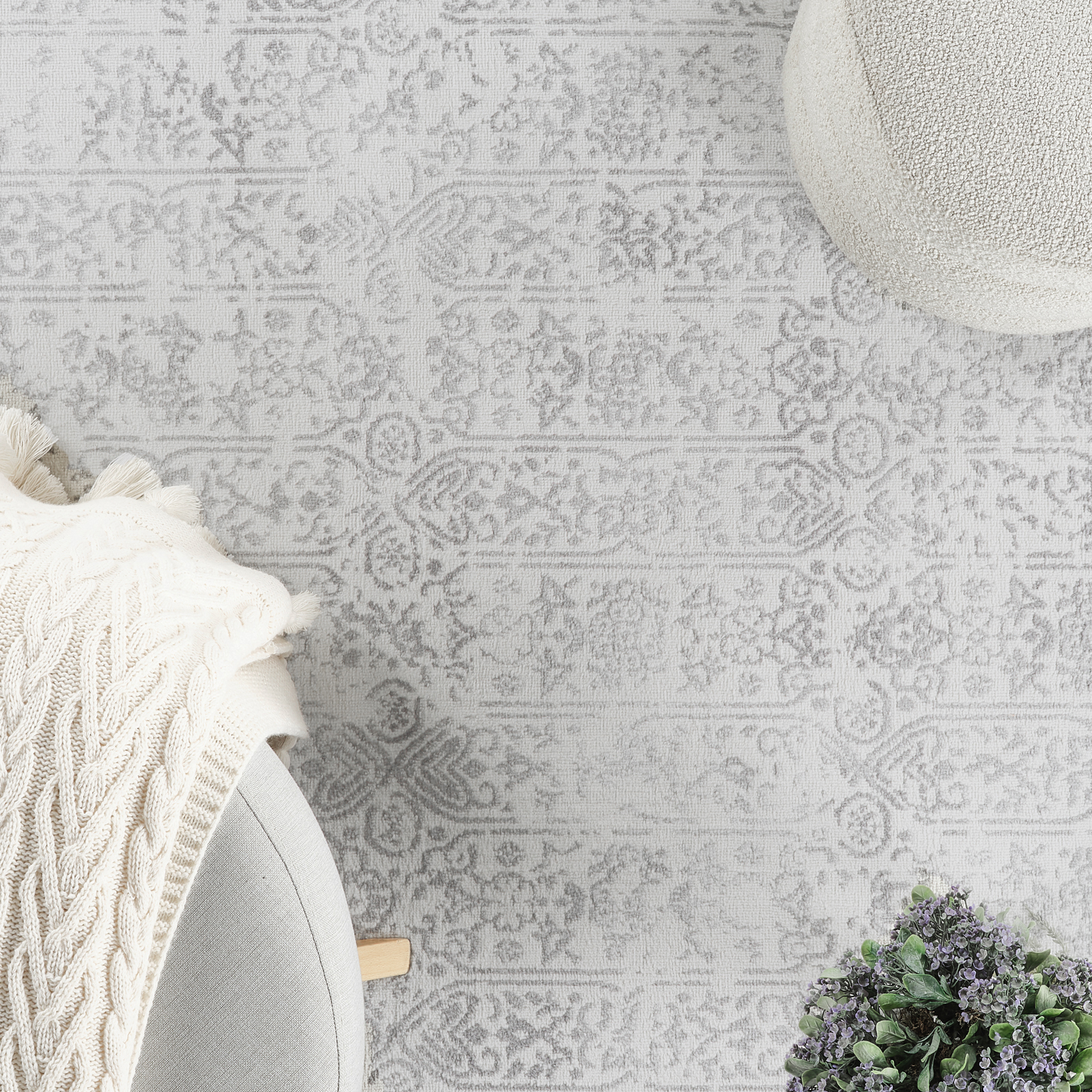 SURYA Tapis De Couloir à Poils Courts Et Doux Vintage Oriental Ivoire Et Gris 80x150 Cm 14 Detail Photo1